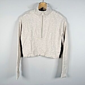 Offline by Aerie Long Sleeved Crop Shirt 3/4 Zip Cream Ivory Womens Sz‎ XXS